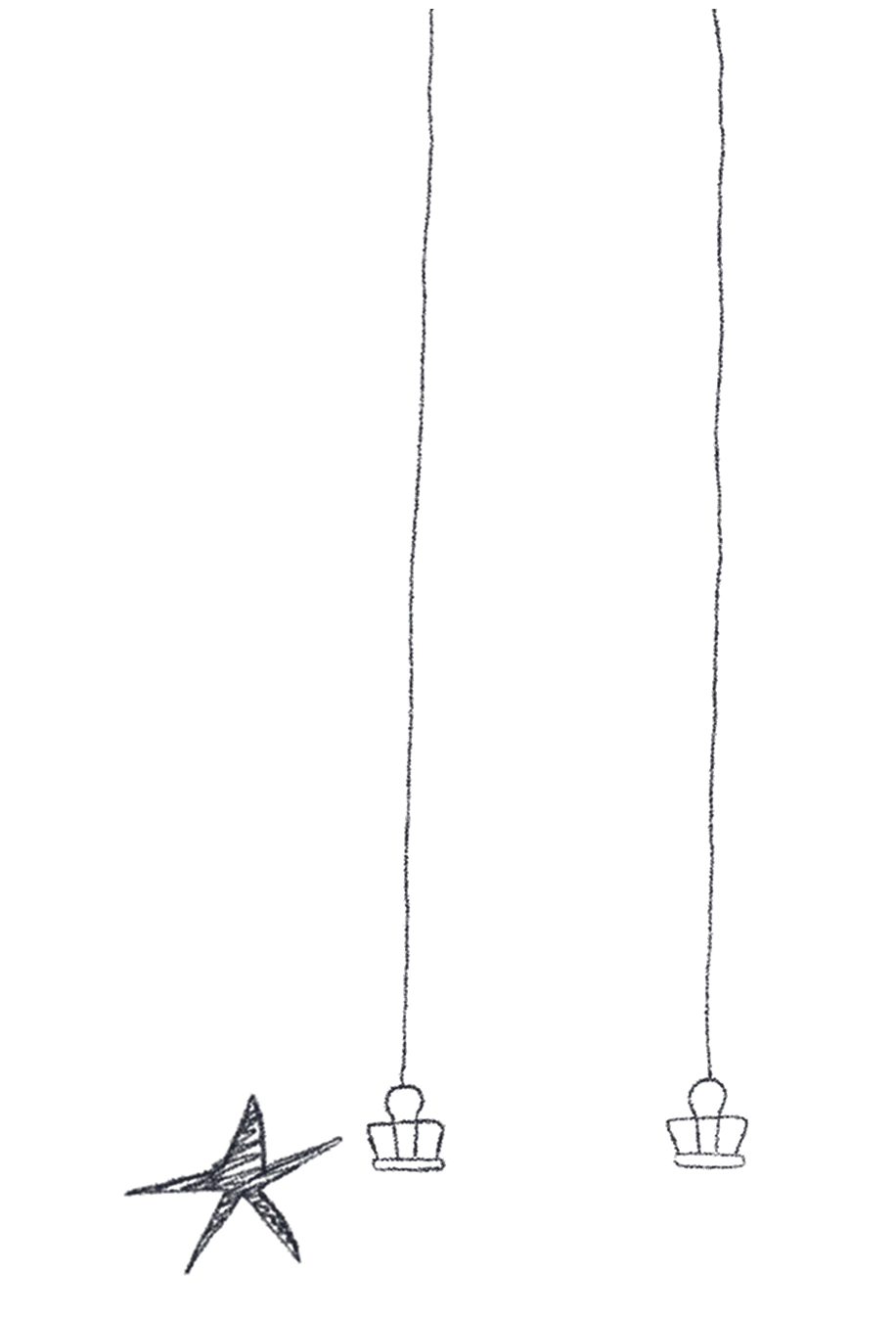 Drawing of two papeclips hanging on threads.